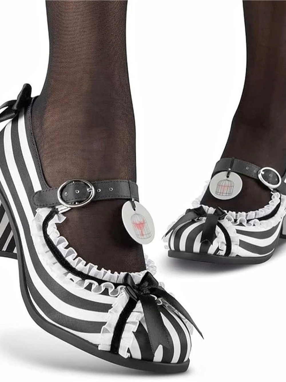 Hot chocolate design Black & White Striped Mary Jane Heels